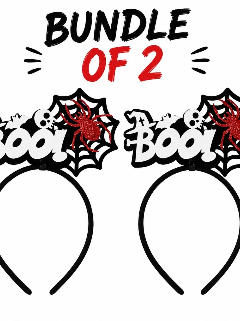 Spooky Spider Boo Halloween Headband Bundle - Black with Red Glitter Eyes